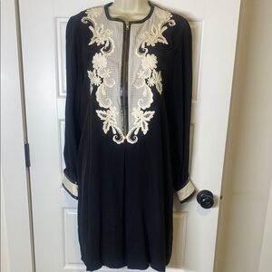 Rungolee embroidered silk dress trimmed in faux leather medium